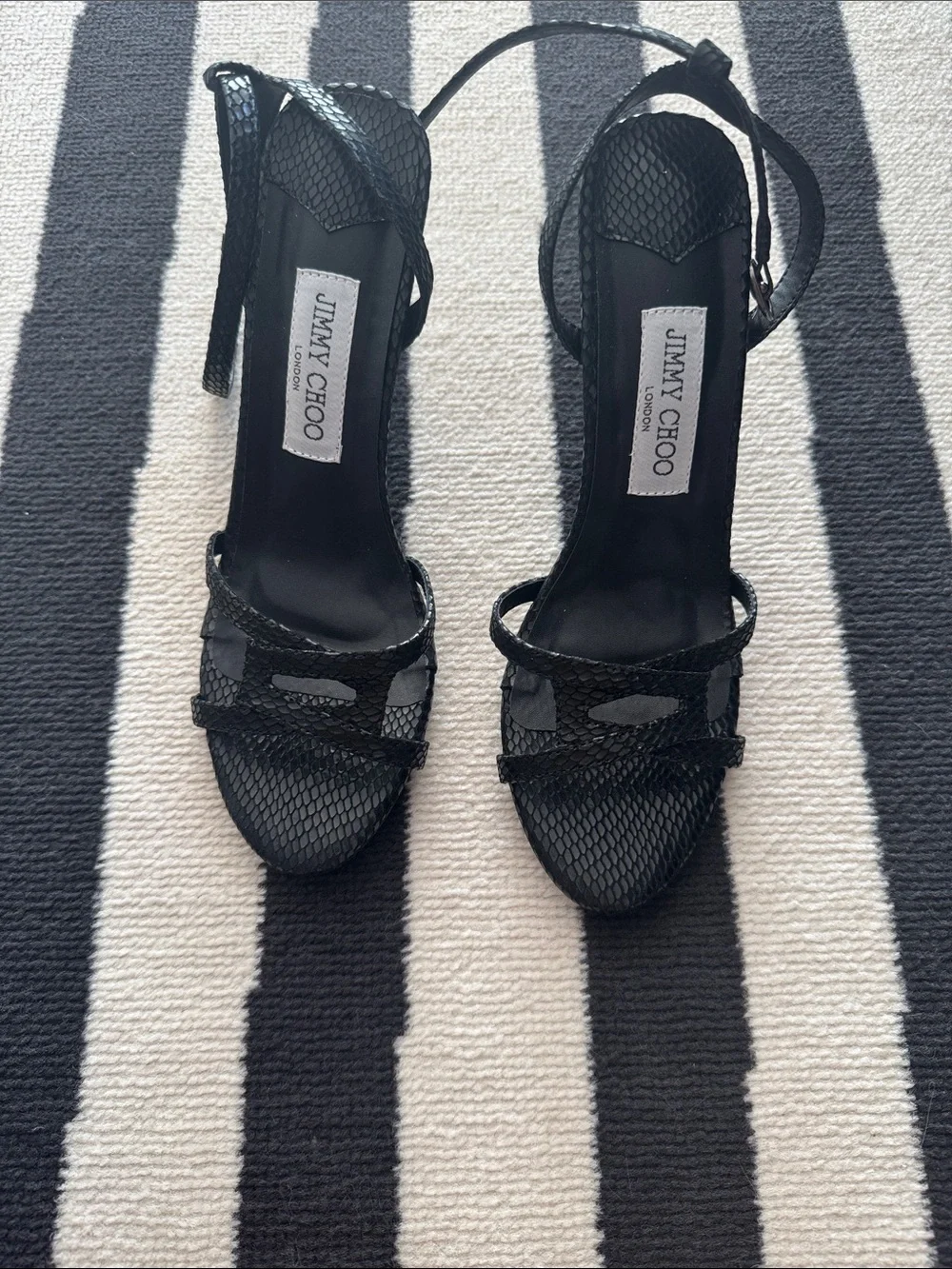 Jimmy Choo Leo 100 Black Candy Strappy Stiletto Sandals